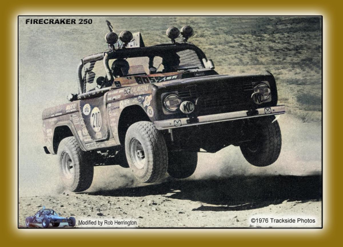 #ThrowbackThursday 1976 - FIRECRACKER 250. Ken Synder & Dave Jamieson drove their Bronco to a Class 3 victory. Photo credit ©1976 Trackside Photos. Legends live at ormhof.org #TBT #ORMHOF #HallofFame #offroadracing #Class3 #Bronco #Firecracker250 #TracksidePhoto