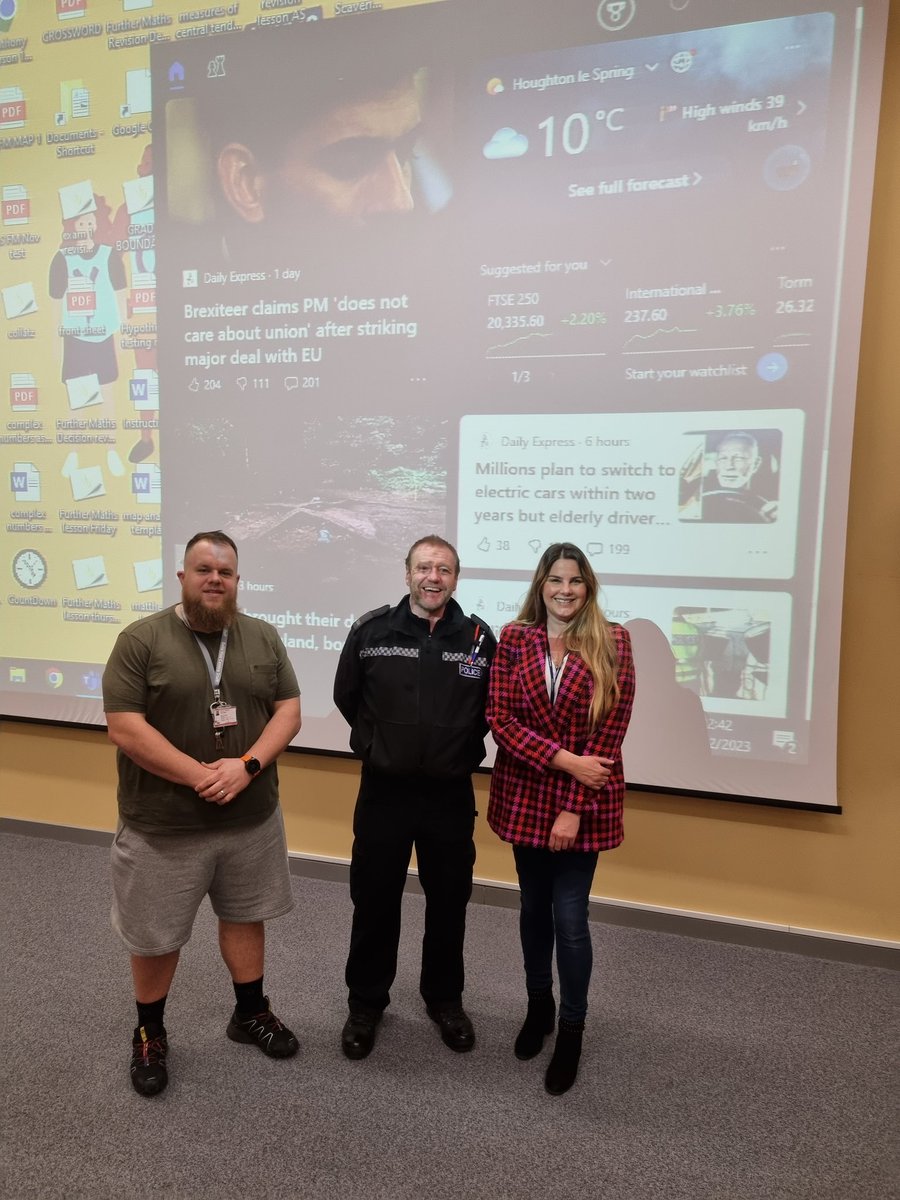 Kelly__Close's tweet photo. Fantastic day at @hartlepoolsixth as part of their safety roadshow with Coggi from @HartlepoolNPT, Scott from Belle Vue Youth Club and Andrew from @ClevelandFB https://t.co/O4JajUBTnW
