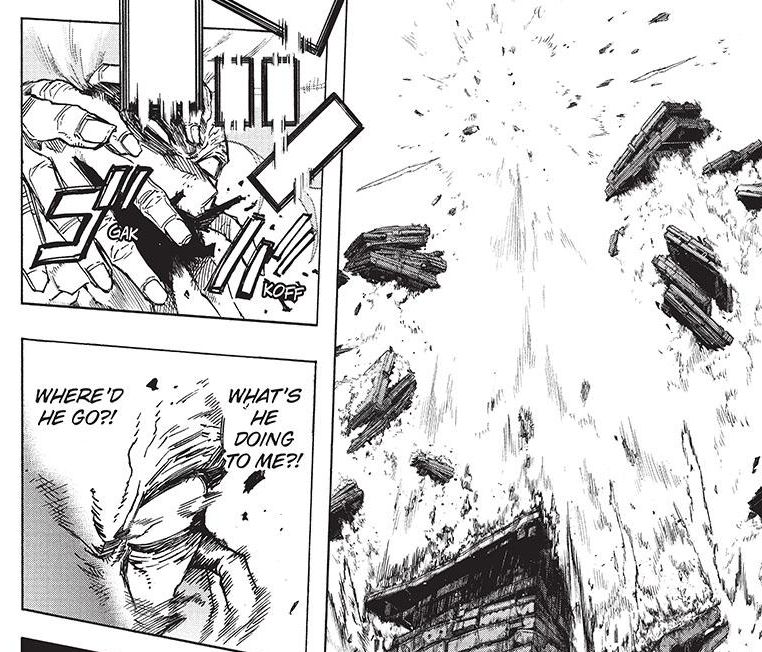 Small things: Shigaraki's speed lines and on the second page Deku's trajectory looks neater. And there's a transparent shadow around Shigaraki.
