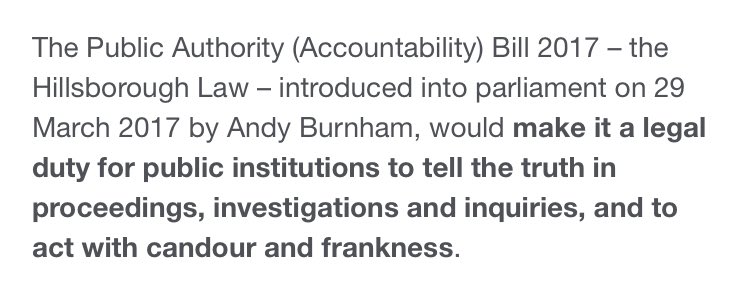 Hillsborough matters: I should assume public bodies will be honest. How many know this not to be the case (far from it). We need a “statutory duty of candour on public servants during all forms of public inquiry and criminal investigation” #HillsboroughLawNow