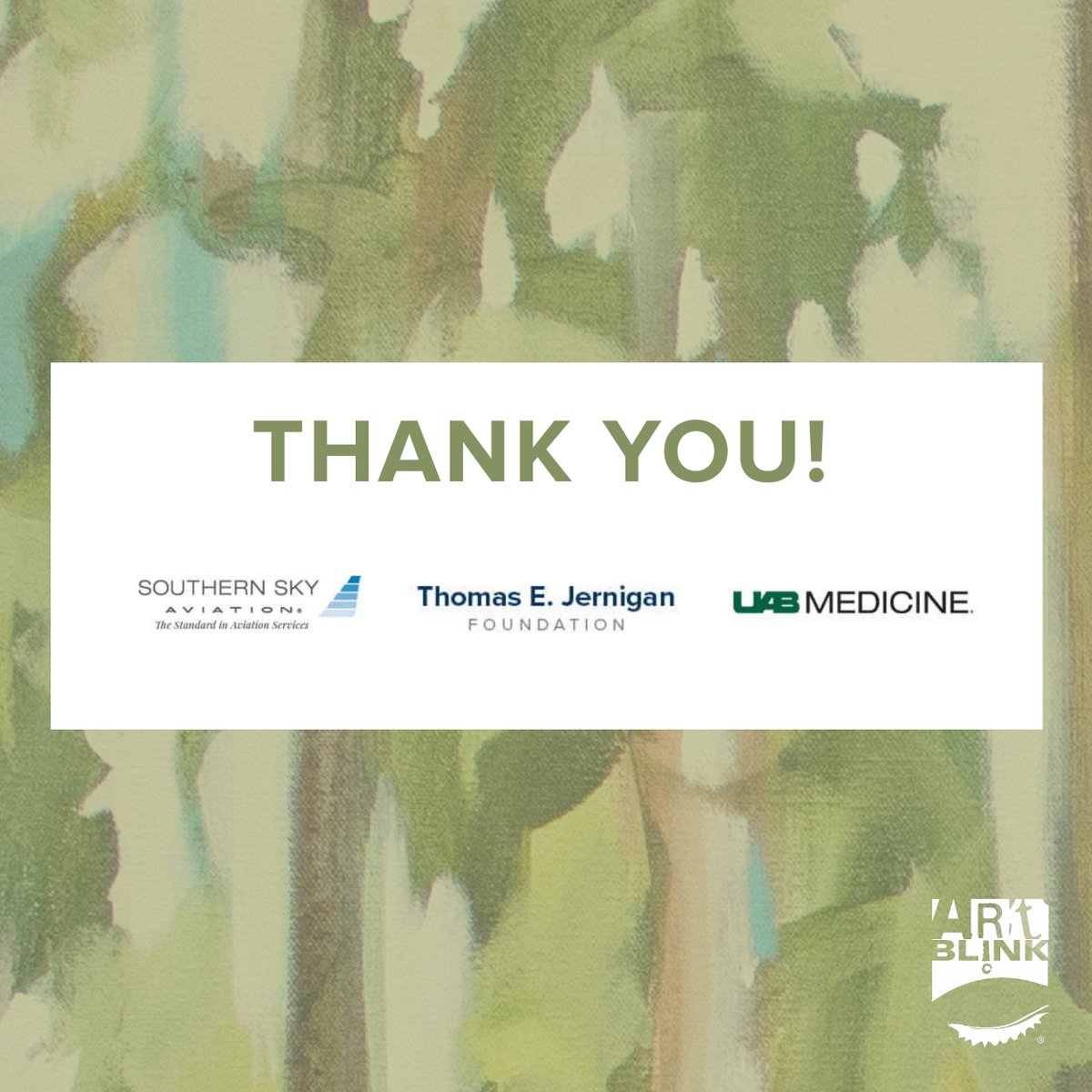 Thank you to Southern Sky Aviation, the Thomas E. Jernigan Foundation and @uabmedicine for partnering with us to present #ArtBLINK2023. 

Your support makes ArtBLINK possible and furthers the Cancer Center's mission of advancing the understanding of cancer for all people.