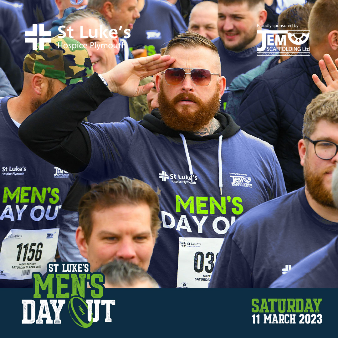 StLukesPlymouth's tweet photo. Men we see you!

It's easy to mask your emotions &amp; feel alone, but we want to change that.

Our Men's Day Out is the chance to join hundreds of other men for a day of walking, chatting &amp; rugby.

 Sign up now https://t.co/oBuFG94BcF

Men's Day Out is sponsored by JEM Scaffolding. https://t.co/PiwShLWAmB