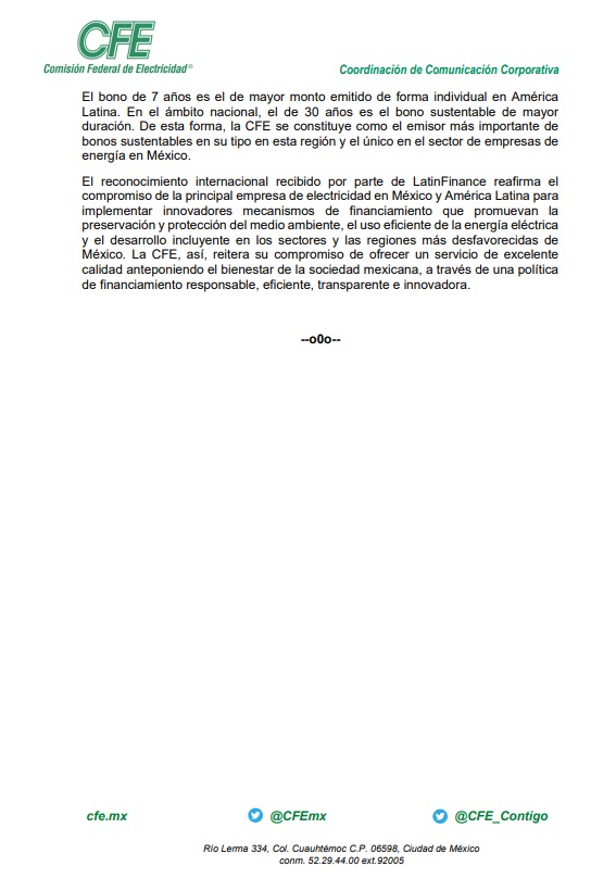 CFEmx's tweet photo. #OrgulloCFE | La CFE recibió el premio al Bono Sustentable Cuasi-Soberano 2022 que otorga @LatinFinance; el bono financiará proyectos ambientales y sociales y fue colocado el pasado 8 de febrero de 2022. https://t.co/8eVzW39yt5 https://t.co/jOxFAjPvXq