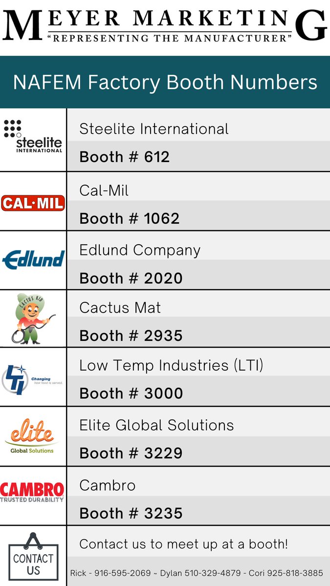 MeyerMarketing's tweet image. We look forward to seeing everyone in Orlando! Here's a list of our attending manufacturers in numerical order! 

#nafem2023 #factoryrep #foodserviceequipment