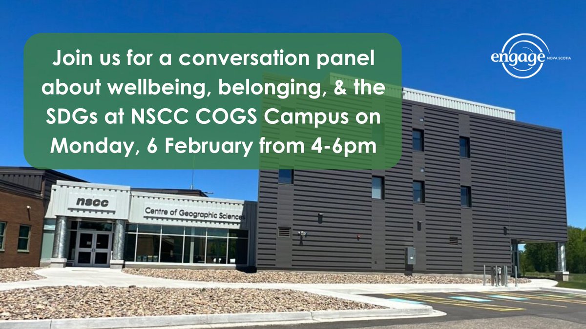 Our Winter Road Trip continues with a community conversation panel at @NSCCavc on Feb 6 about wellbeing, belonging, & the #SDGs 🌏🫶 Who's on the panel? - Jennifer Bolt, @wolffarmmarket - Maureen MacInnis, Folk School - Kimm Kent, Posse Project Sign up: bit.ly/3DpvbhV