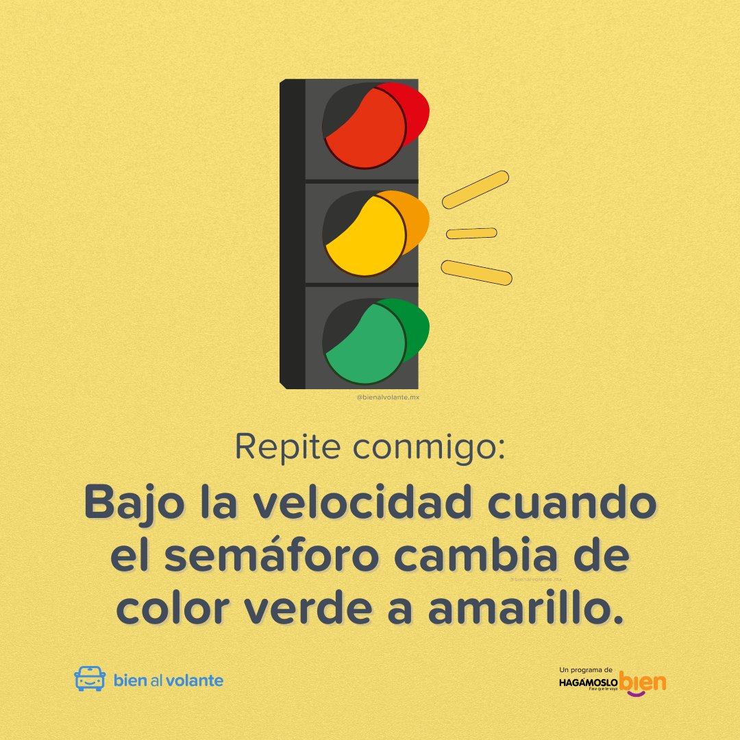 🚦 El semáforo en color amarillo NO es una invitación para que aceleres, sino para que detengas tu auto ✋ 🚗. 

#CulturaVial #BienAlVolante