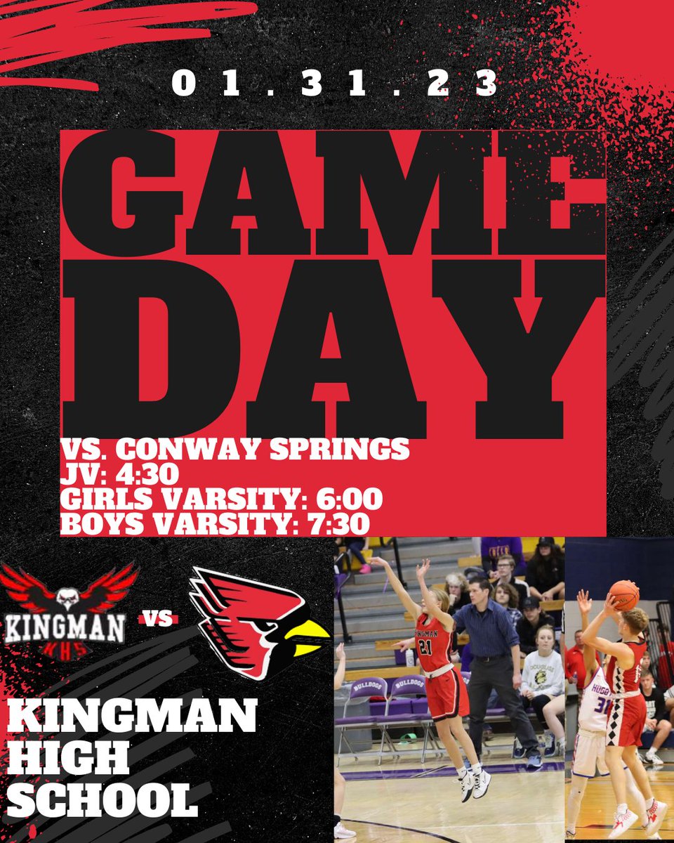 Good luck to <a href="/KingmanHoops/">KingmanHoops</a> and <a href="/KingmanWBB/">Kingman Lady Eagles Basketball</a> as they take on Conway Springs tonight!!!🦅🦅🏀
