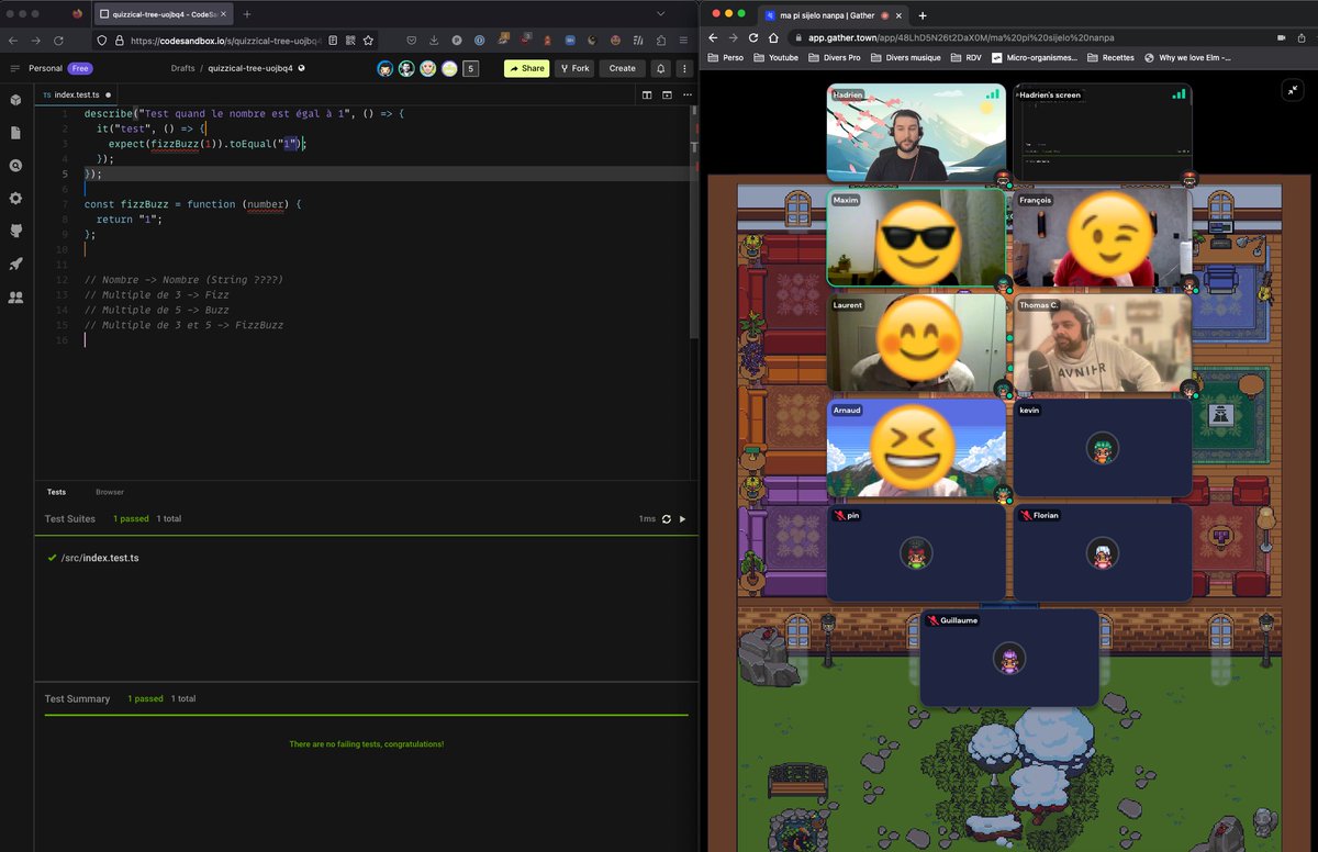MobProgFr's tweet photo. Session du #MobProgrammingRpg en cours ! Challenge élevé pour l'équipe qui doit apprendre #typescript et @codesandbox en même temps que les règles ! https://t.co/O5RKsx53qI