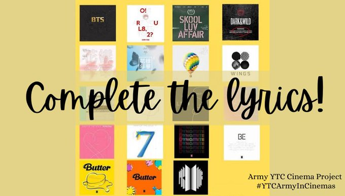 BTSCostaRica7's tweet photo. Round 1 💜
Completa la letra!
You're my best friend for the rest of my life
I....
#SpreadArmyYTCProject
ARMY MEMORIZE FOR YOUTH! https://t.co/vH3X8aXf5i