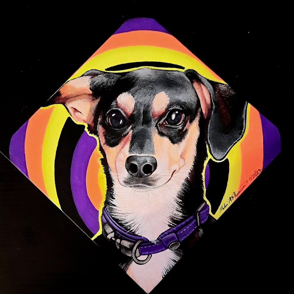 Pocki072's tweet photo. Drew my friends dog for her birthday with poscas and a pencil. Pretty proud of this haha. Enjoy 
#posca #paintmarkers #Dog #paintings #traditionalart #blacklight https://t.co/k1er8JDZWf