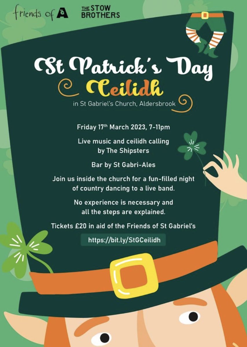 Come and celebrate St Patrick’s Day in our beautiful St Gabriel’s church with a ceilidh, band, dancing, music, beers, bar and lots of fun #ceilidh #aldersbrook #wanstead #stpatricksday