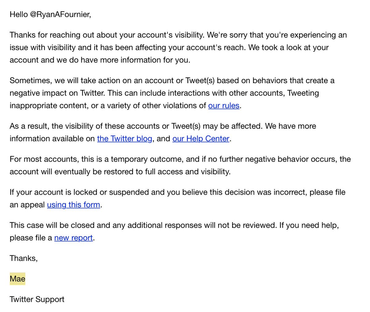 Twitter just basically admitted to me over email that they're still deamplifying content of people they deem unsafe. We reached out to see if my account was still deamplified... This is their response: @elonmusk