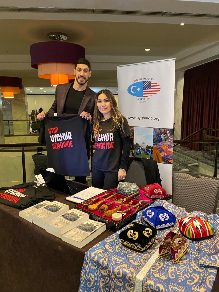 IRF Impact Award recipient @EnesFreedom stopped by our booth during the  @IRFSummit exhibition this morning. As a partner of this summit, we will continue to fight to stop China’s #UyghurGenocide