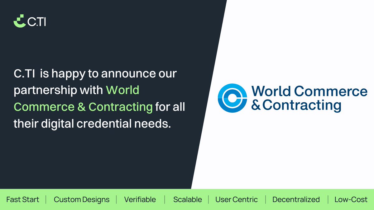 Convergence.Tech (@__convergence__) on Twitter photo C.TI is happy to be World Commerce & Contracting’s digital credential provider.
You can sign up for the C.TI credentialing platform instantly for just $1. Try it out > bit.ly/3OXh2Nr
<a href="/worldcc_/">World Commerce & Contracting</a> C.TI is happy to be World Commerce & Contracting’s digital credential provider.
You can sign up for the C.TI credentialing platform instantly for just $1. Try it out > bit.ly/3OXh2Nr
<a href="/worldcc_/">World Commerce & Contracting</a>