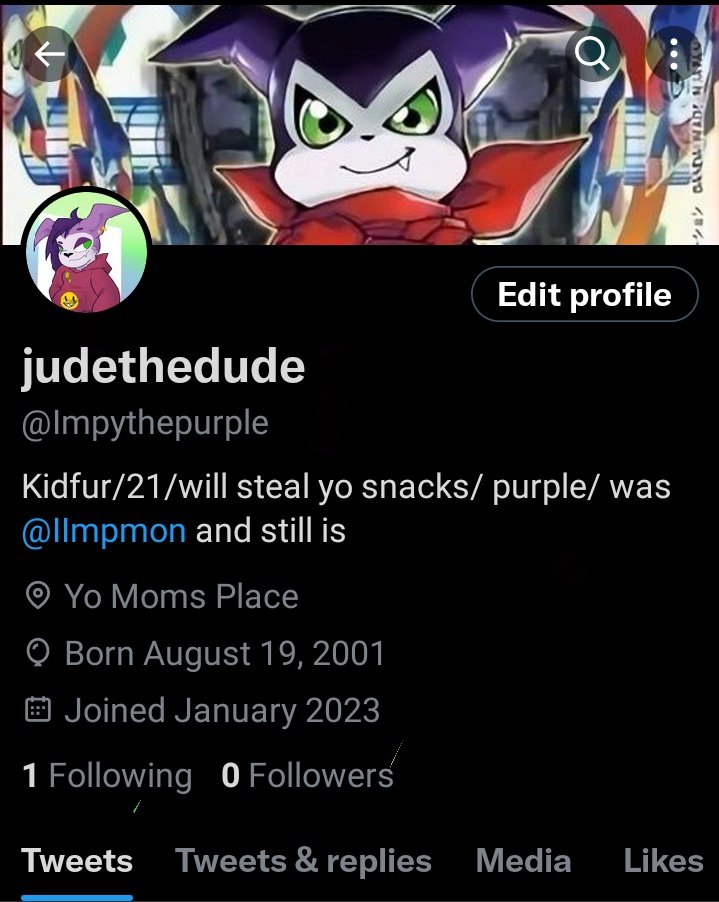 📢NEW ACCOUNT!!! 📢
Staring over with a new one to get my stuff straight so go follow <a href="/Impythepurple/">🍪 impy the snack stealer 🧃</a> before I nuke this account in 24hours 💣