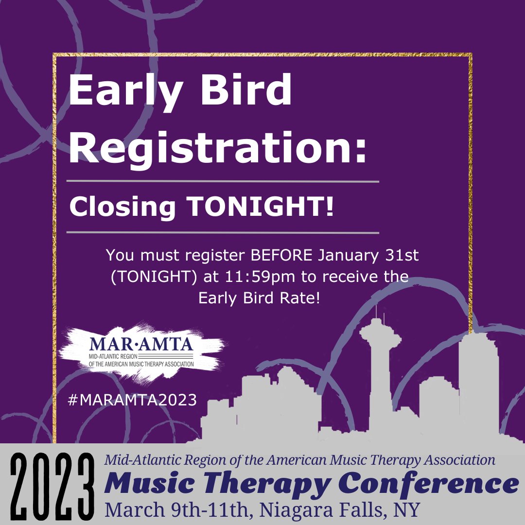 Tonight is the last night for early bird registration for the MARAMTA conference in Niagara Falls this March! Visit our website to register: mar-amta.org/conference/