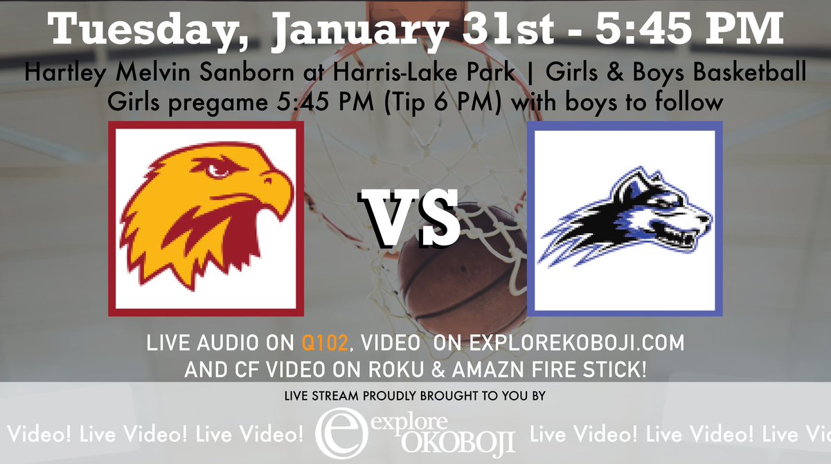 Tune in tonight for Girls &amp; Boys #iahsbkb at 6. <a href="/HMSBoysHoops/">HMS Boys Basketball</a> <a href="/HMS_athletics/">HMS AthleticBoosters</a> travels to <a href="/hlpgbb/">HLPGBB</a> @hlpathletics …<a href="/jacojas/">Jason Jacobs</a> and @TimSoper_Radio with the call on 102.1 FM and with live video at exploreokoboji.com/sports/live-vi…