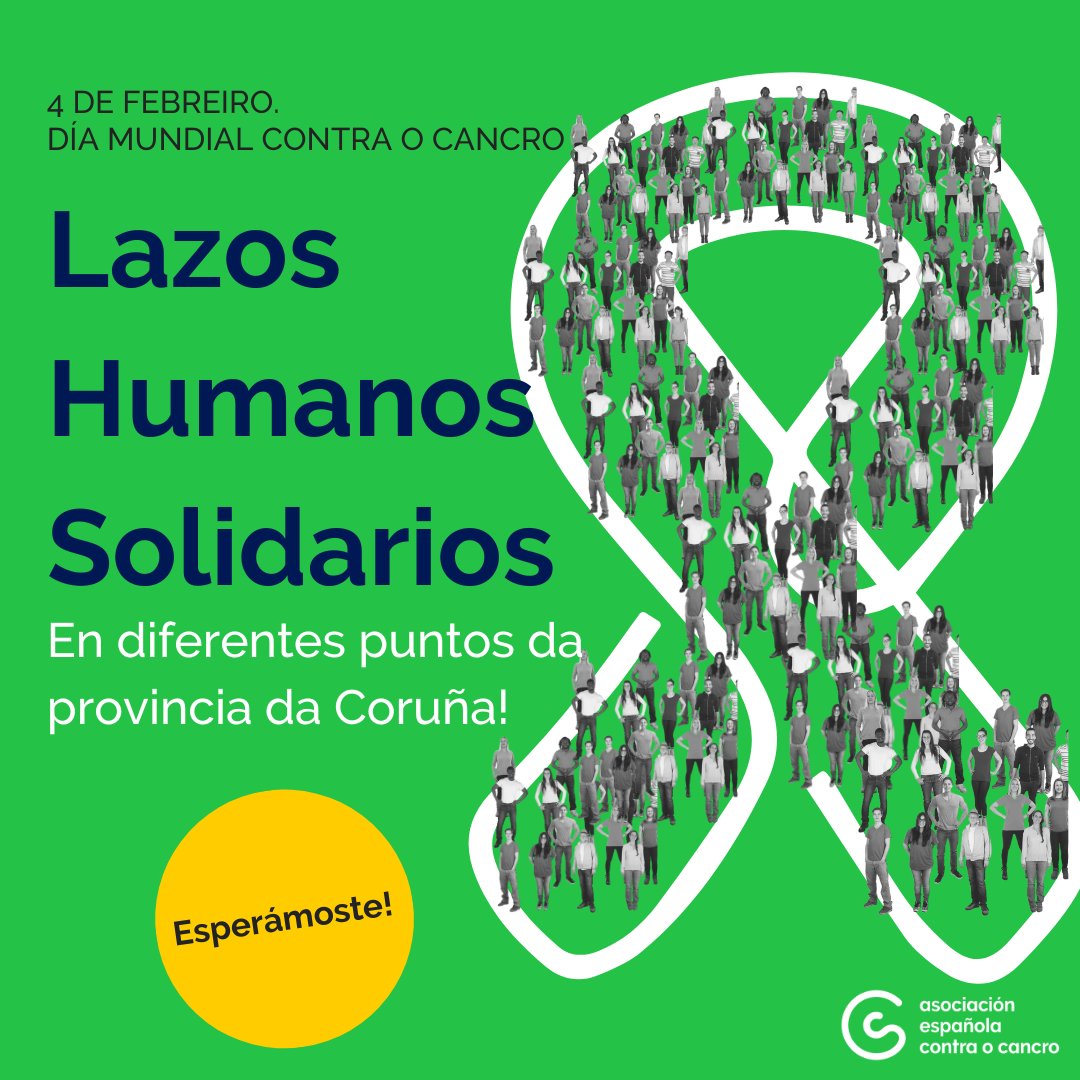 carballo_gal's tweet photo. O 4 de febreiro é o Día Mundial Contra o Cancro, e desde a Xunta Local da @ContraCancerAC convídante a participar ás 12 h, na Praza do Concello, na elaboración dun lazo humano para apoiar aos miles de pacientes e familias que se enfrontan á enfermidade.
Participa! https://t.co/A8U78WtGnr