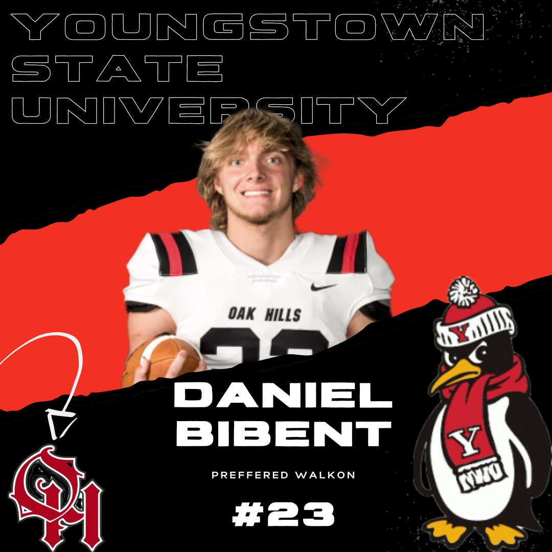 rodenjustin's tweet photo. WE @OakHillsFB are pleased to announce that Daniel Bibent a 6’1 205lb OLB has accepted an opportunity to be a member of the Youngstown State football program.  Congrats! @daniel_bibent @MikeDyer @OHLSD @CoachBuj https://t.co/RwA7wVP7US