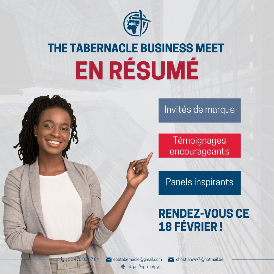 TabernacleEvent's tweet photo. Tu souhaites en savoir + ? Nous te donnons #RDV le 18 février 2023 de 9h à 18h au Christian Center. 

Infos &amp; inscriptions https://t.co/5ynTs2dC7D 

The Tabernacle Business Meet, à la découverte des #clés et #outils pour améliorer sa #gestion #financière💰 https://t.co/S602nDpRpR