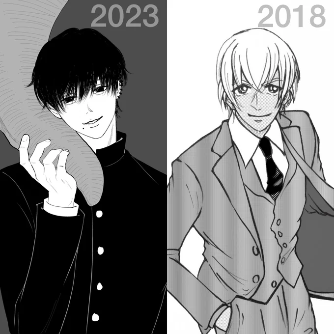 5年前と比較〜!

2018→アナログ線画デジタル仕上げ
2023←フルデジタル 