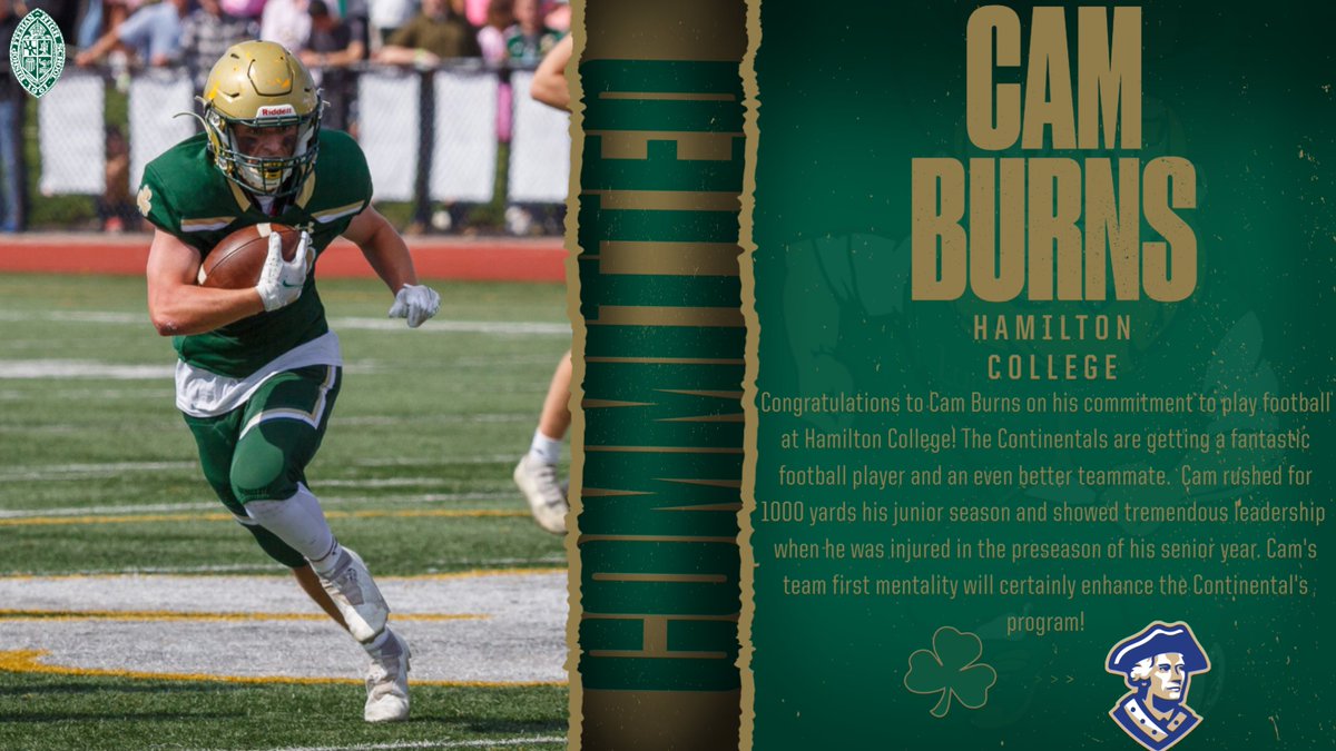 Congratulations to Cam Burns on his commitment to play football at Hamilton College! The Continentals are getting a fantastic running back and great teammate! #GoShamrocks <a href="/FeehanFootball/">Feehan_Football</a> <a href="/BishopFeehanHS/">Bishop Feehan</a>