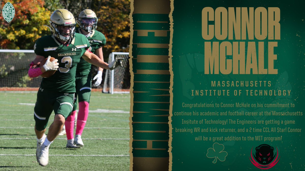 Congratulations to Connor McHale on his commitment to play football at the Massachusetts Institute of Technology! The Engineers just locked down an exciting wide receiver and kick returner who will undoubtedly improve their program! #GoShamrocks <a href="/FeehanFootball/">Feehan_Football</a> <a href="/BishopFeehanHS/">Bishop Feehan</a>