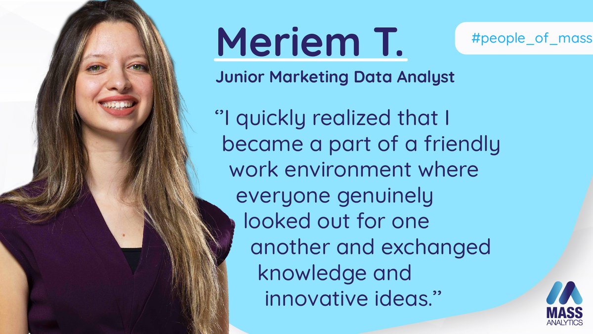 Meet Meriem 😄 She has been a Junior Marketing Analyst at MASS Analytics for a year!  
#mass_analytics #testimonial #MarketingAnalyst
