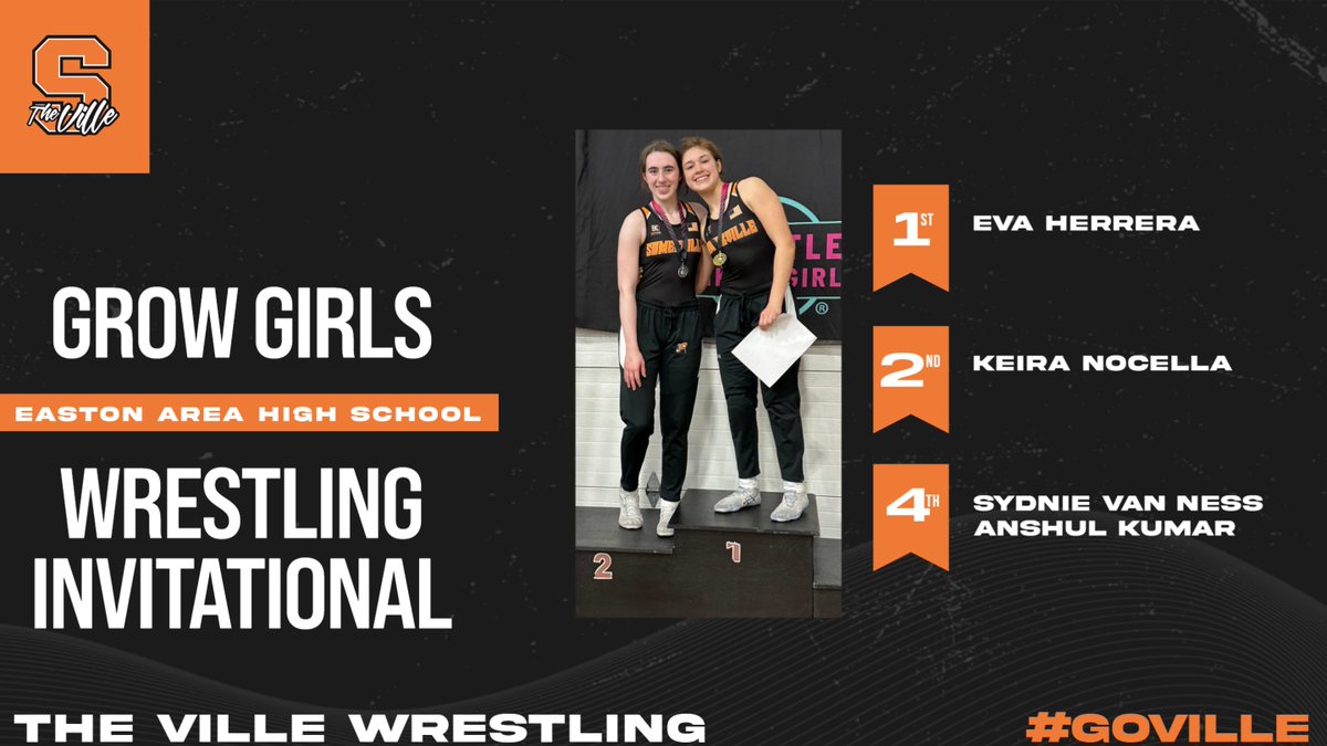 🤼‍♀️| Congratulations to Eva Herrera and Keira Nocella who finished first and second in their weight classes at the Grow Girls Wrestling Invitational this past weekend. Sydnie Van Ness and Anshul Kumar took 4th. 
#goVILLE
