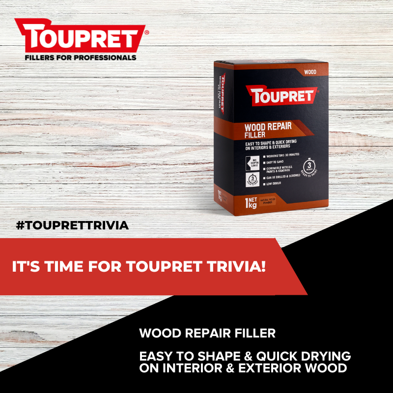 Fancy winning 2kg of our Wood Repair Filler? Here's your chance – it's #ToupretTrivia time! 💥

💡 TRUE or FALSE: Our Wood Repair Filler is ready to paint in 3 hours

REPLY with the correct answer for your chance to win. Competition ends midnight 7th February.