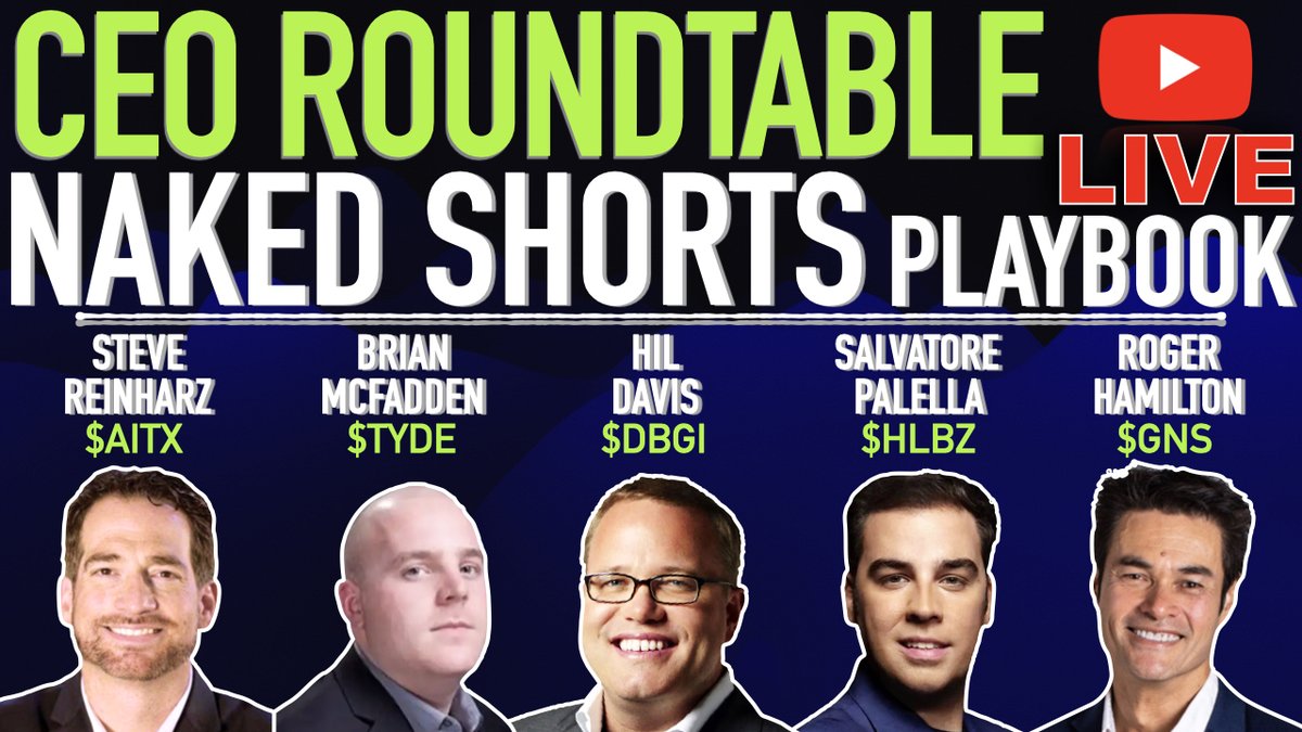 rogerhamilton's tweet photo. Join 5 CEOs discussing our #NakedShorts experiences &amp; taking Q&amp;A - Fri 12.30pm EST here https://t.co/34IKifgYlA with 
@BreakTheToy CEO $TYDE, @Palella CEO $HLBZ, 
@Hil_Davis CEO $DBGI, @SteveReinharz CEO $AITX &amp; me. Whatever you think good or bad, this'll be an open, candid forum https://t.co/YCq60ACCwB