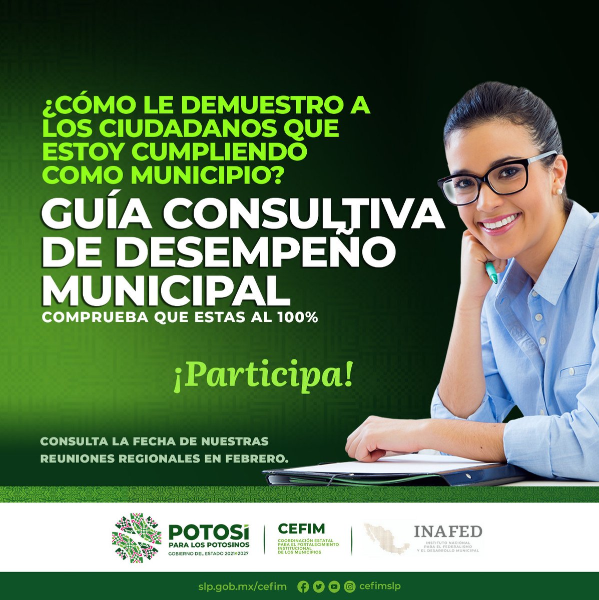 CEFIMSLP's tweet photo. 🟢 En punto de las 11:00 de la mañana daremos a conocer a los municipios la Guía Consultiva de Desempeño Municipal 2023. Confiamos en que más municipios se sumarán a este programa federal.
#CEFIM #INAFED #PotosíParaLosPotosinos #YaSeNota #SLP #MunicipiosPotosinos https://t.co/ebfKcHJ1Hv