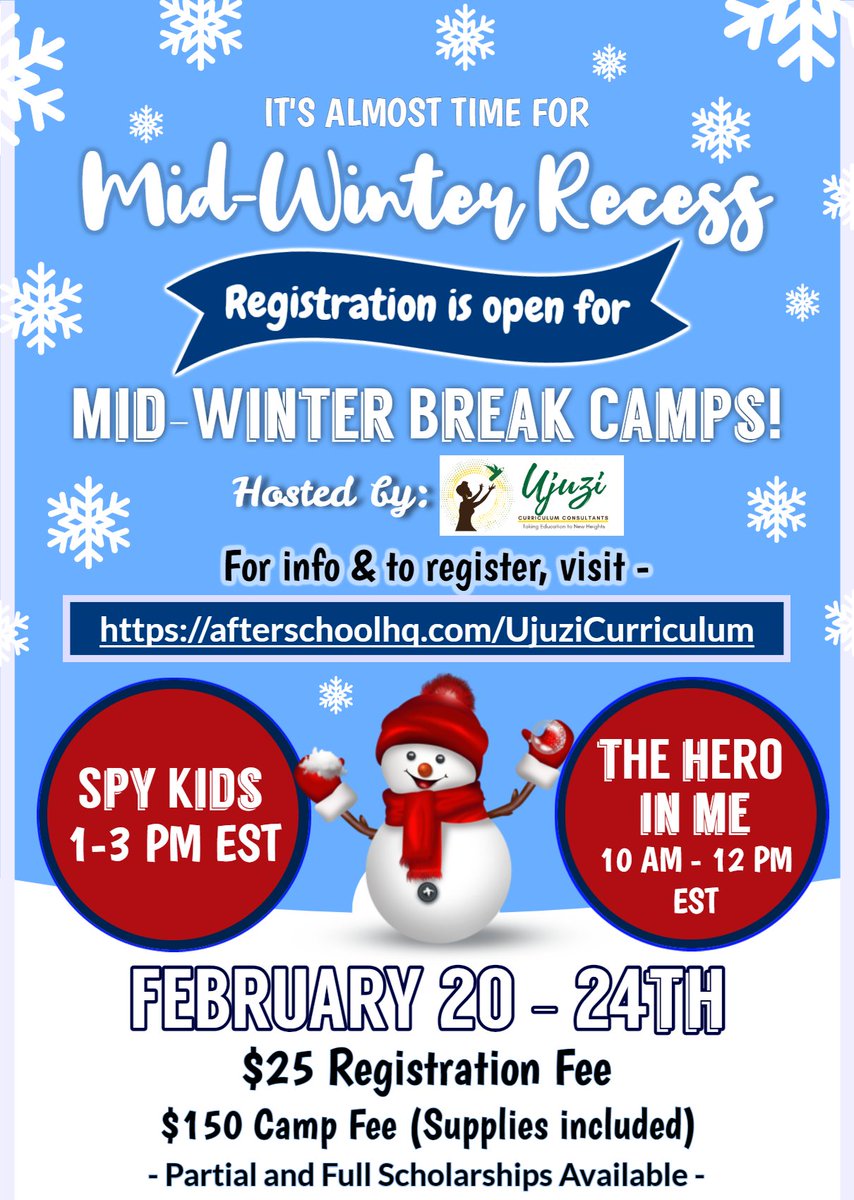 UjuziCC's tweet image. Mid-Winter Recess is almost here for many school districts. The learning and fun can continue from the safety of home with awesome virtual camps hosted by The Ujuzi Team. Learn more and register here - afterschoolhq.com/UjuziCurriculum

#Midwinter23 
#virtualcamp
#comics 
#spykids