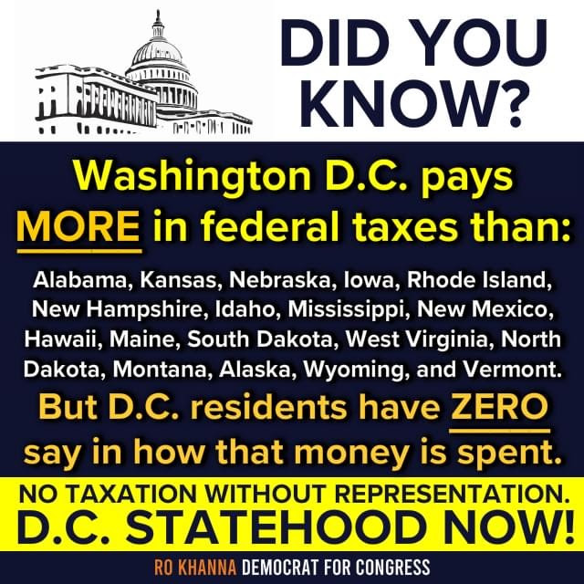 #DCStatehood 
#taxationwithoutrepresentation 
#DCNeedsAVoice