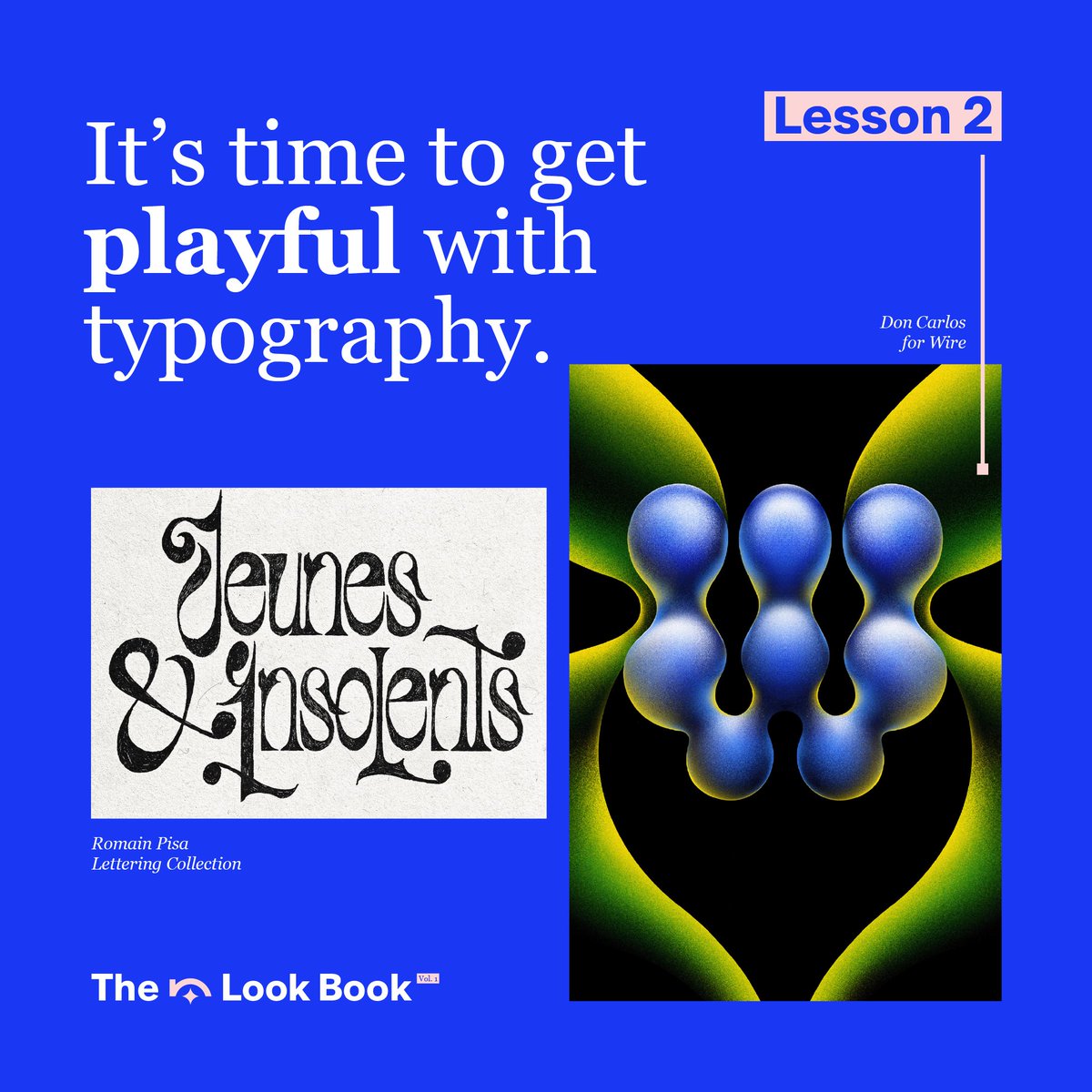 Newfangled_BOS's tweet photo. Lesson # 2 Feat. artwork from @doncarrrlos @romainpisa 
Commercial work is becoming increasingly accepting of extremely stylized display faces &amp; custom type being used in elevated ways. So long as the layout and palette are balanced, you can have a ton of fun with type this year. https://t.co/driNVEfrdw