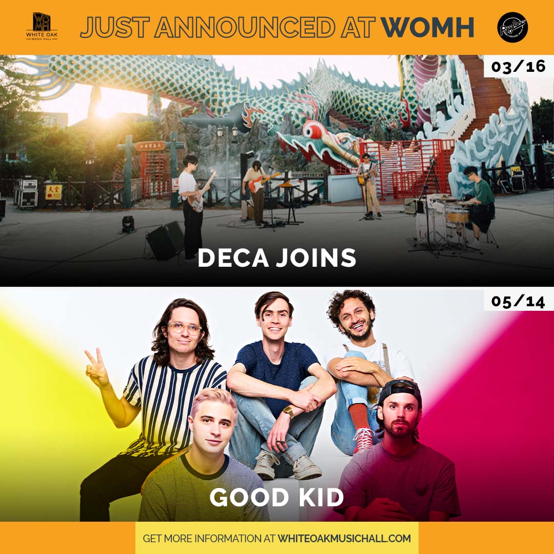 WhiteOakMH's tweet image. yahoo!!! Coming to the Upstairs stage 👇
#DecaJoins on March 16th! Tix on sale now: bit.ly/3kYchbz
&amp;amp; @goodkidband on May 14th! Tix on sale Friday.
