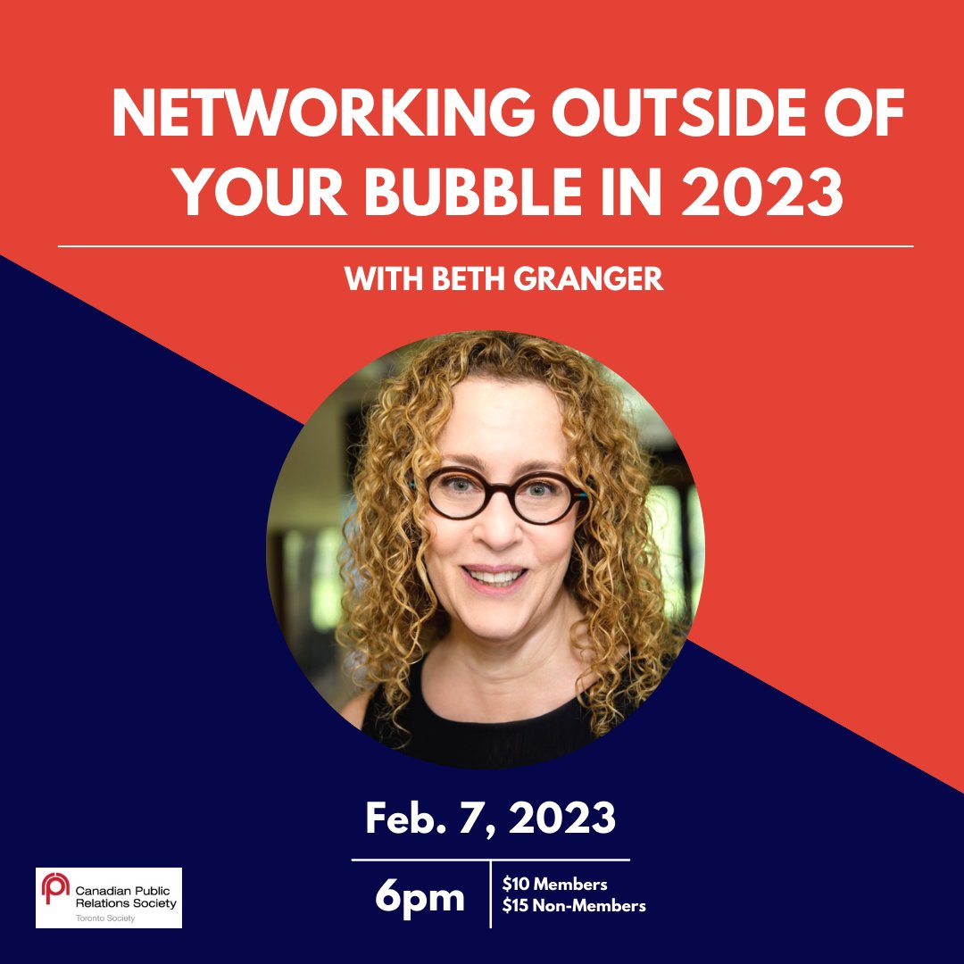 EVENT ALERT! Networking Outside of Your Bubble in 2023 | Feb. 7, 2023 | 6PM

Costs: Members: $10 | Non-members: $15

For more information and registration: cprstoronto.com/2023/01/16/net…

#CPRS #CPRSToronto #Events #Networking #NetworkingEventsToronto #TorontoPR #Networkingskills