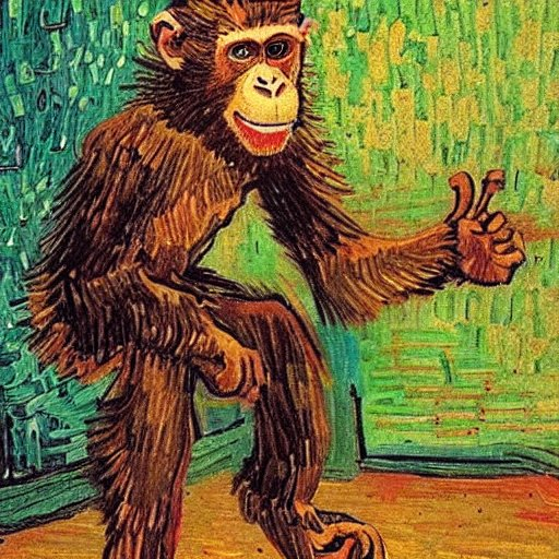 J'ai demandé à @StableDiffusion de me préparer une création à partir d'un singe dansant, esprit Van Gogh. Le résultat est approximativement drôle. #intelligenceartificielle #nft #Web3 #AIArtwork #vangogh