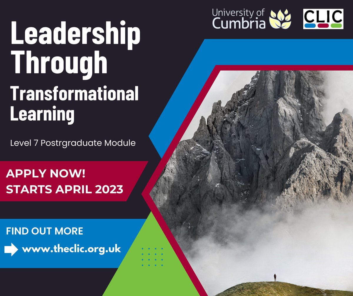 Leadership Through Transformational Learning ⛰️

We are excited to announce the fantastic opportunity to undertake this Level 7 postgraduate module, delivered by the University of Cumbria and fully-funded by us.

Find out more &amp; apply before 6th April ➡️ ow.ly/Fkhp50MFFMA