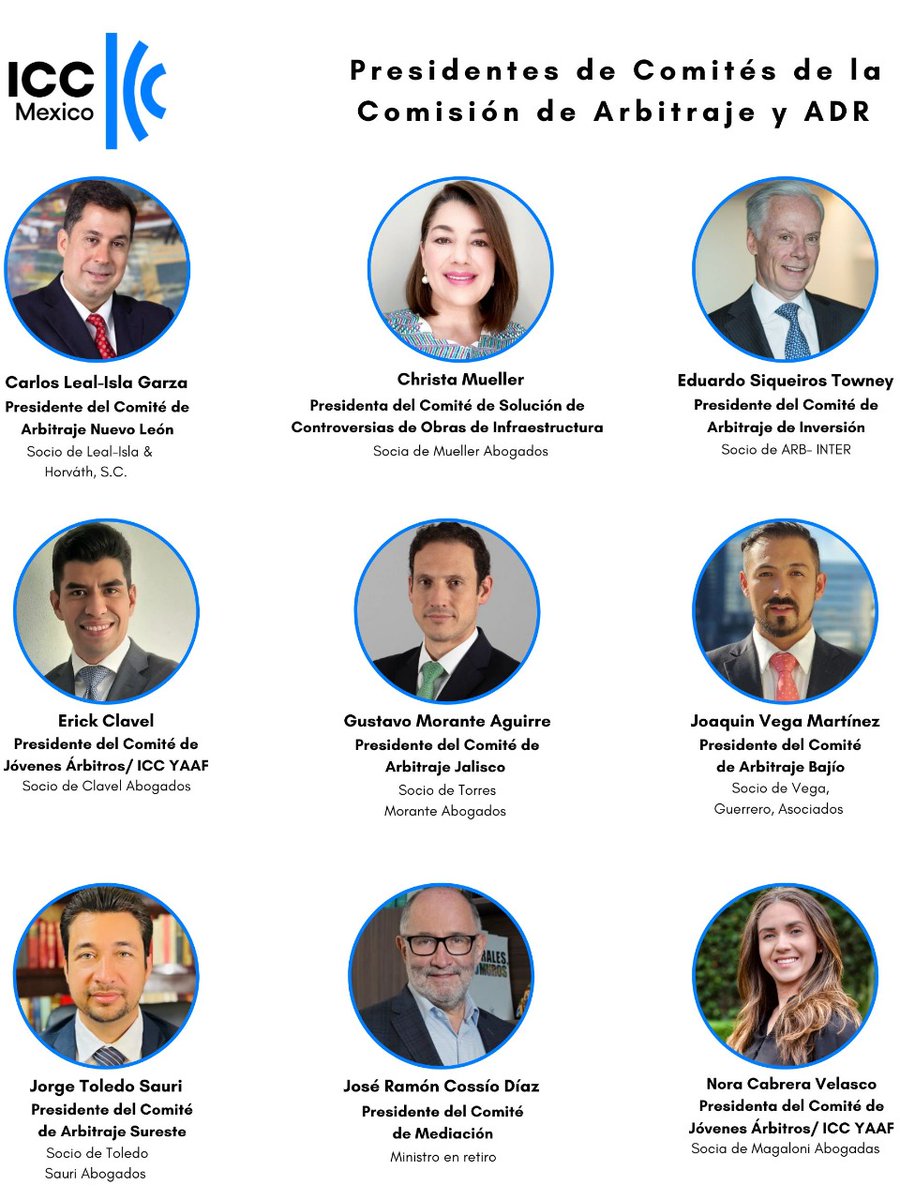 ICC México felicita a los nuevos Vicepresidentes de la Comisión de Arbitraje &amp; ADR que han sido nombrados esta mañana. 

Así mismo, felicitamos a los nuevos líderes de los Comités.