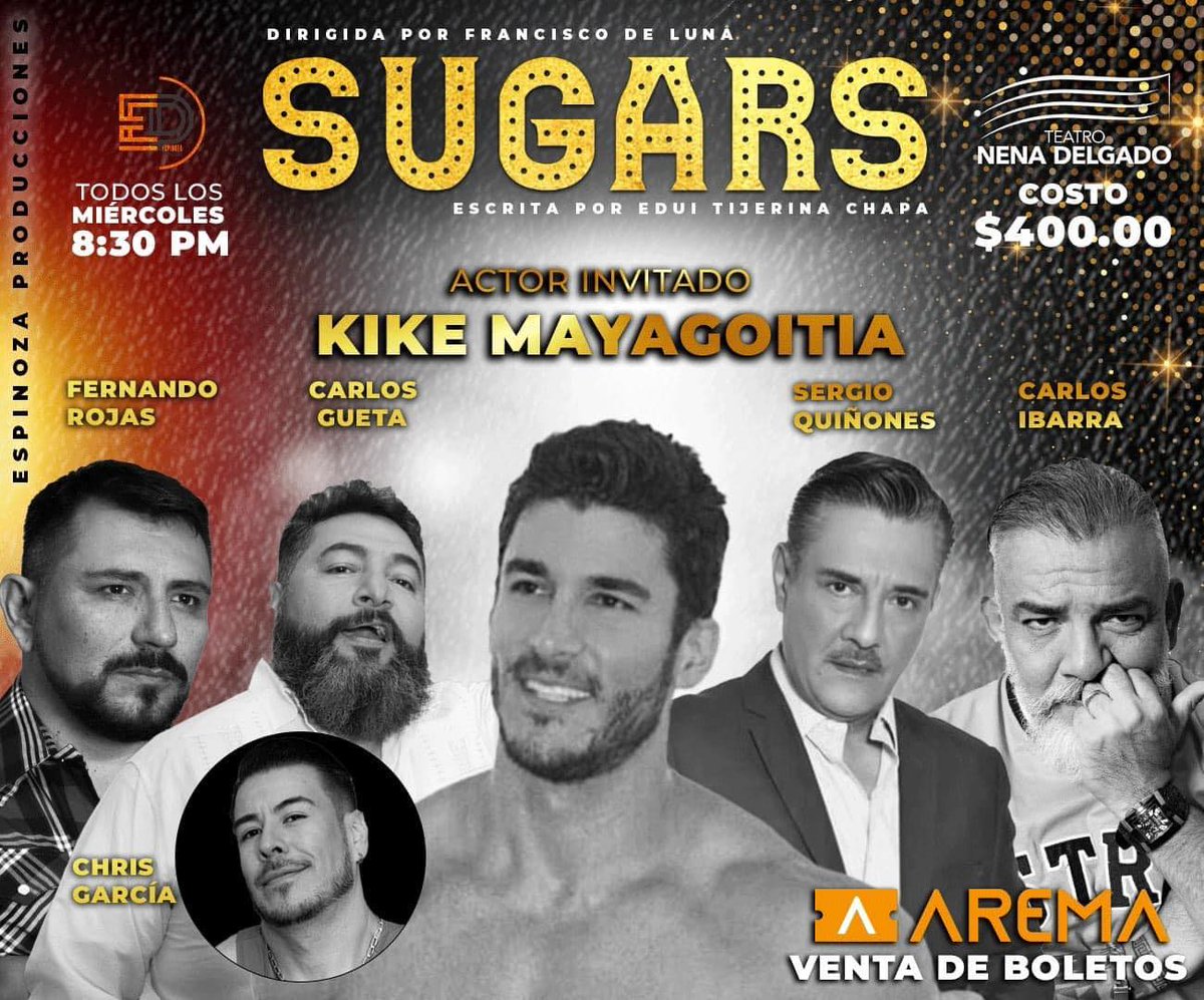 Regresan los "#SUGARS" 
Todos los #miércoles, a las 20:30 Hrs, en el #Teatro "#NenaDelgado" de #Monterrey, #NuevoLeón (#México)
(Ahora en #versión "#pieza")
¡Los esperamos!