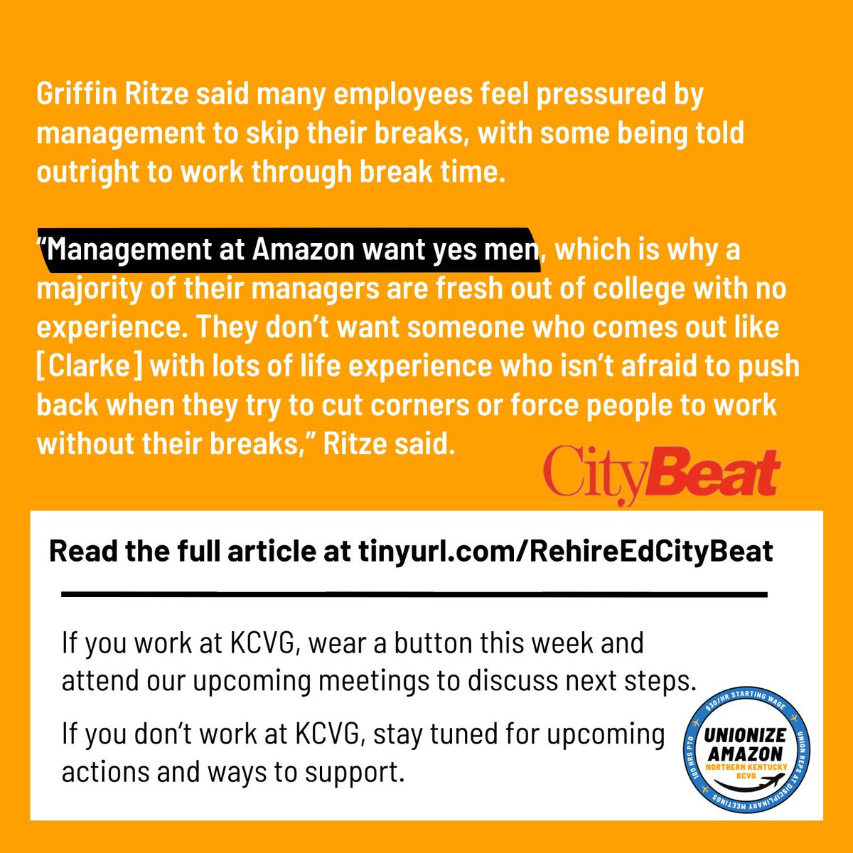 🗣️”We’re fed up with the toxic work environment at KCVG that management maintains by dividing us, bullying us, &amp; intimidating us…” 

🔗Read the full article in <a href="/CityBeatCincy/">Cincinnati CityBeat</a> using 
tinyurl.com/RehireEdCityBe…

 #unionize #retaliation #workers