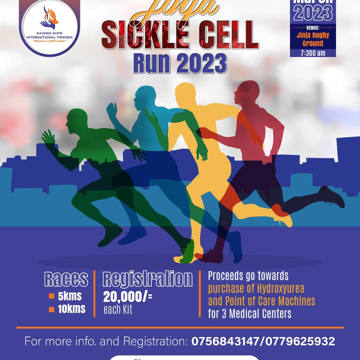 RaisingHopeInt2's tweet photo. RHIF is thrilled to announce the Jinja Sickle Cell Run 2023 aimed at raising public awareness and promote education about SCD, and to raise funds to support research and patient care. @ForteBet_Uganda
#SickleCellRun23
#SickleCellAwareness
#BreaktheSickleCellCycle
#BreaktheSilence https://t.co/kcCozWidFY