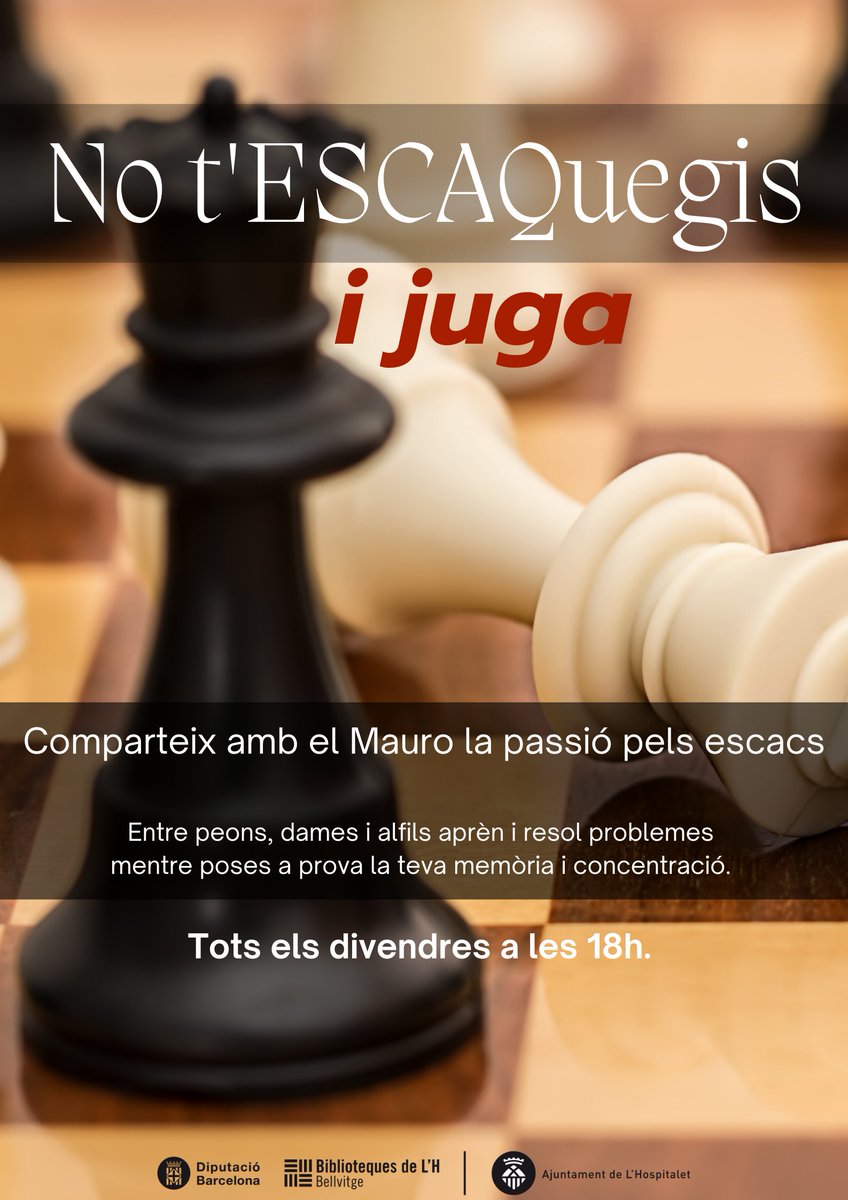 BiblioBellvitge's tweet image. ✴️
Nosaltres ja hem jugat.
El proper divendres et toca a tu.
♟️
#Bellvitgeésescacs
#paiescacs
#chesslovers
#jugaiaprèn
#Ajedrez