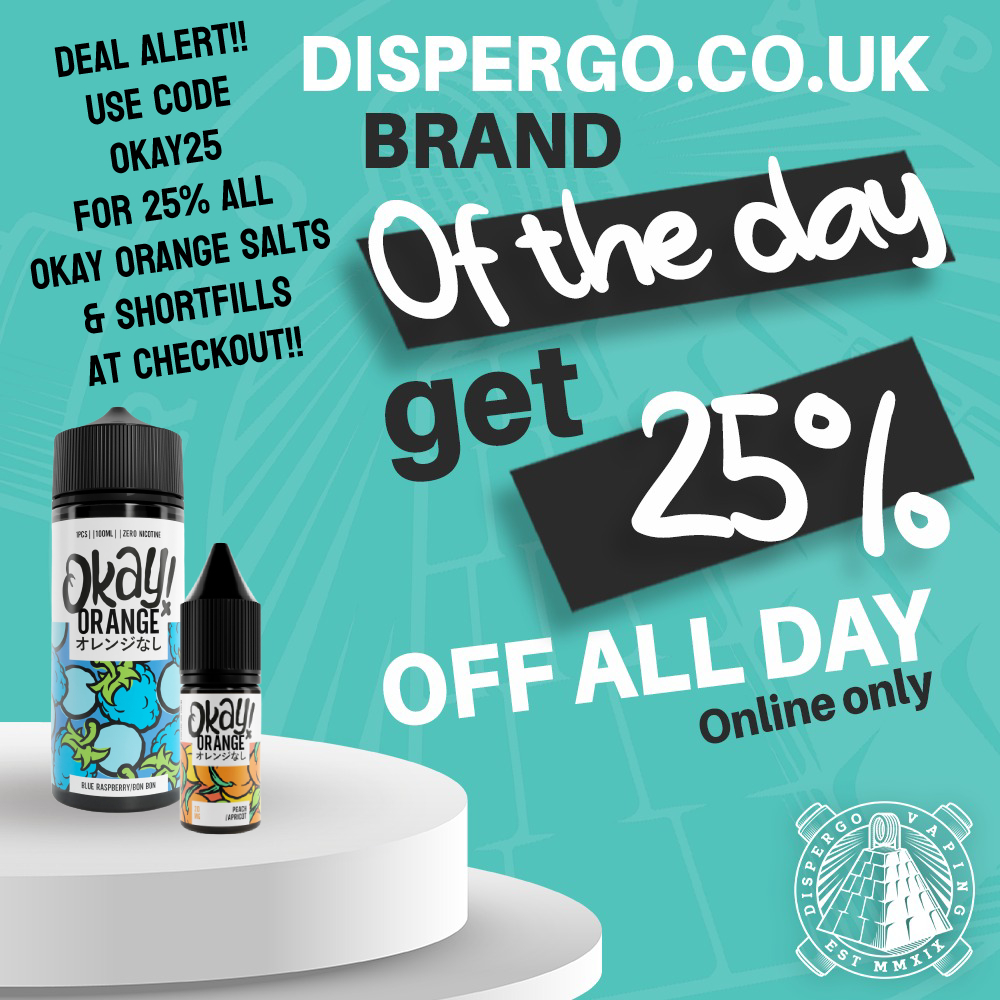 We have a deal on our amazing Okay Orange range of #eliquid Use code okay25 at checkout for 25% off all okay orange juice! dispergo.co.uk check out all of our other amazing offers too! #vaping #vapejuice #vape #vapeshop #dispergo #jackrabbit #followforfollow #retweet