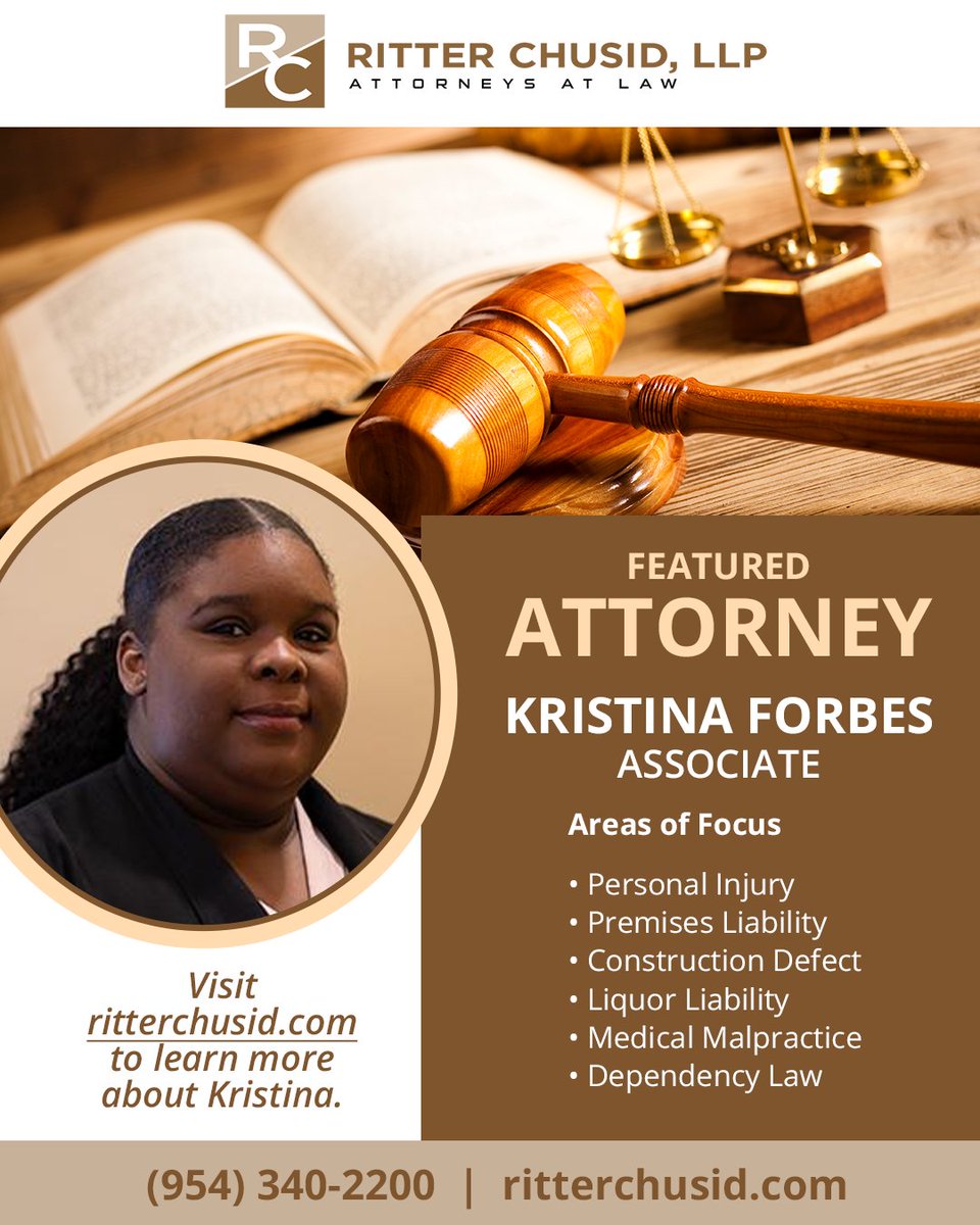 Kristina Forbes is one of our awesome Associates at Ritter Chusid, LLP. Visit our website, ritterchusid.com to learn more about Kristina! #attorney #lawfirm #lawyer #law #CoralSprings #BocaRaton #Florida #personalinjury #liability #medicalmalpractice #liquorliability