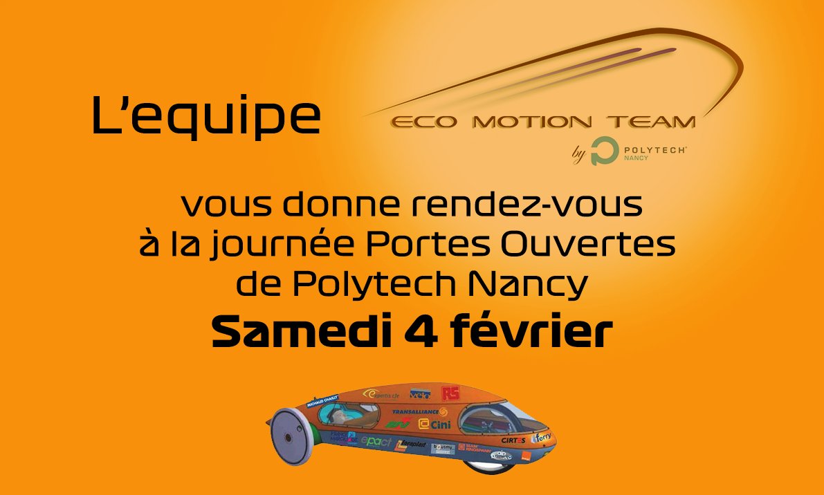 L'Eco Motion Team sera présente à la JPO de @PolytechNancy . Venez découvrir son prototype et rencontrer toute l'équipe !