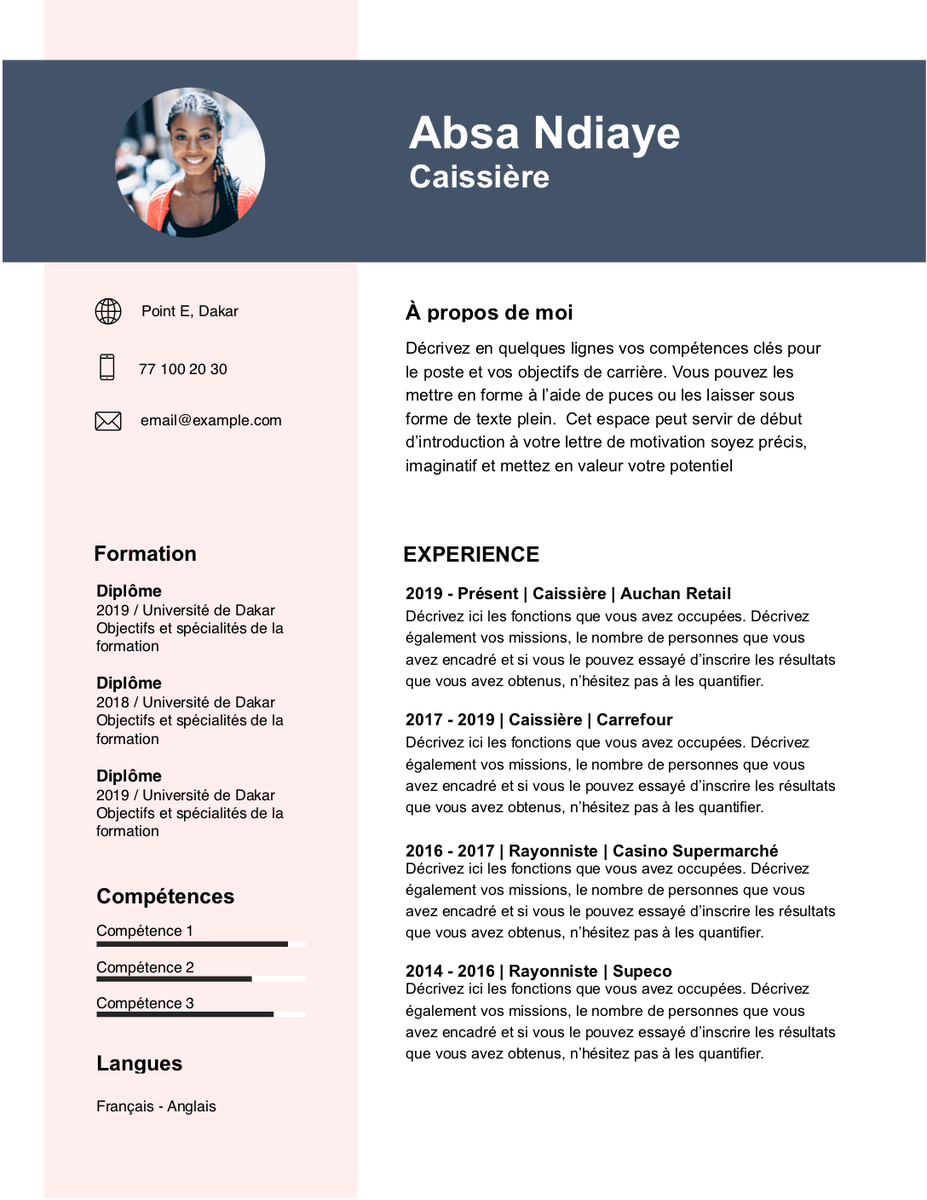 emploidakar's tweet photo. Exemple de CV pour un emploi à Auchan, Carrefour, Casino, etc...

Téléchargement : https://t.co/xe5A5jdKCa

#emploi #recrutement #jobs #careers #cv #creercv https://t.co/ppdSsprR5n