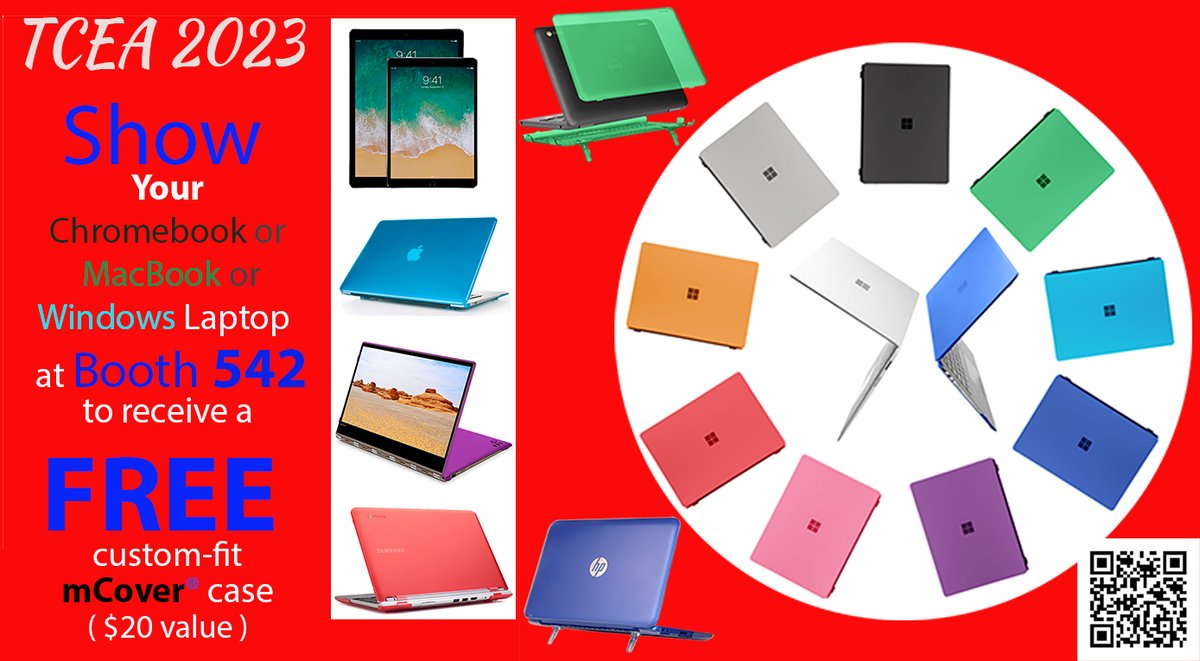 Show Your Chromebook or MacBook or Windows Laptop at TCEA 2023, Booth 542 to receive a FREE custom-fit mCover® case ( $20 value ) #TCEA23 #TCEA