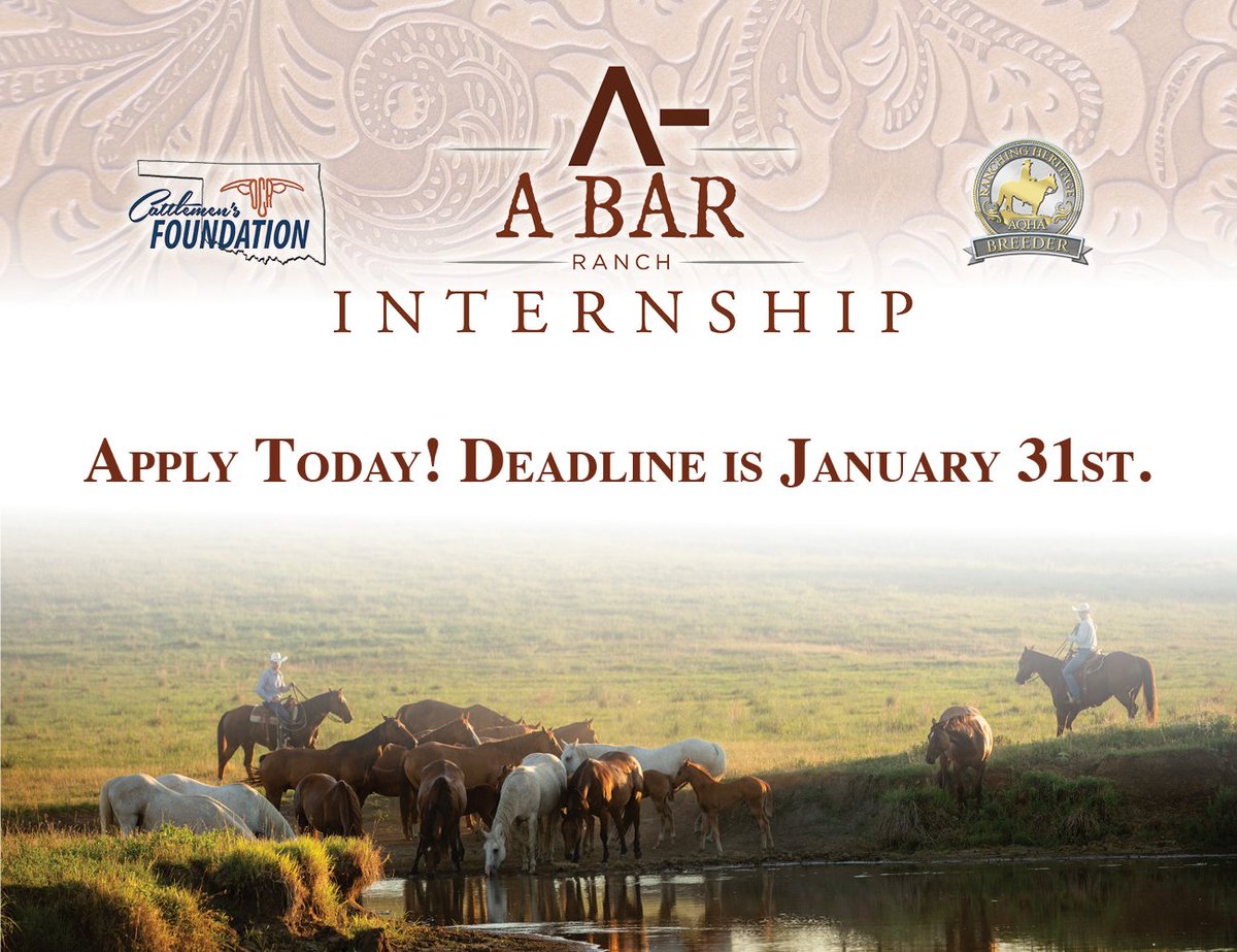 🚨Last Day to Apply! 🚨

This is a once-in-a-lifetime, summer internship for college juniors and seniors. With an interest in cow/calf production or working ranch horses with the ability to excel in performance challenges should apply. 

🔗Apply here bit.ly/3tQahmD